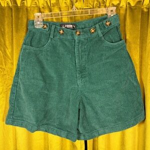 J Kichi Green High waisted Corduroy Shorts. Size Small with Tortoise Buttons.